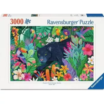 Dėlionė Ravensburger Panther in the Blooming Jungle — 3000 detalių, didelio formato laisvalaikio dėlionė