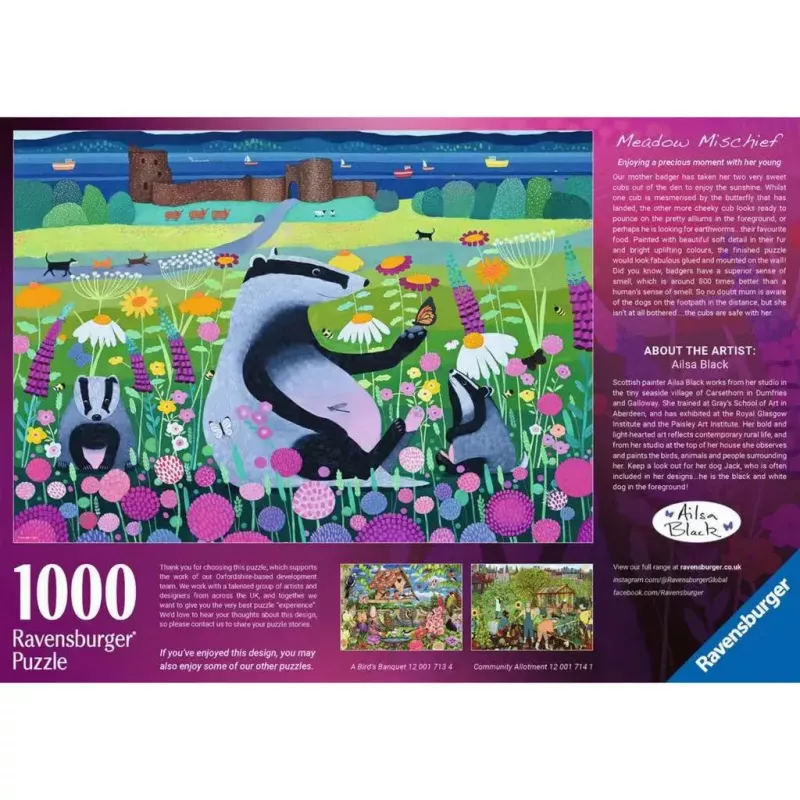 Dėlionė Ravensburger Meadow Friends 1000 vnt., suaugusiems/paaugliams, klasikinės sujungiamos dalys