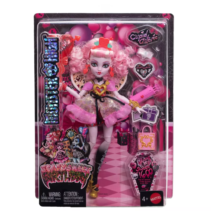 Lėlė MATTEL Monster High Scary Sweet Birthday Cupid Asteria – kolekcinė mados lėlė, lankstoma, teminė apranga