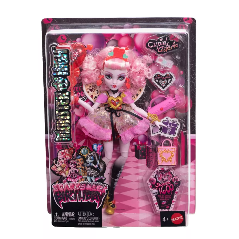 Lėlė MATTEL Monster High Scary Sweet Birthday Cupid Asteria – kolekcinė mados lėlė, lankstoma, teminė apranga