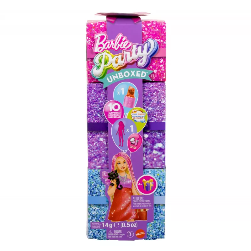Barbie Party Unboxed Glam Party Series raudona blizganti lėlė ir priedai su 10 staigmenų