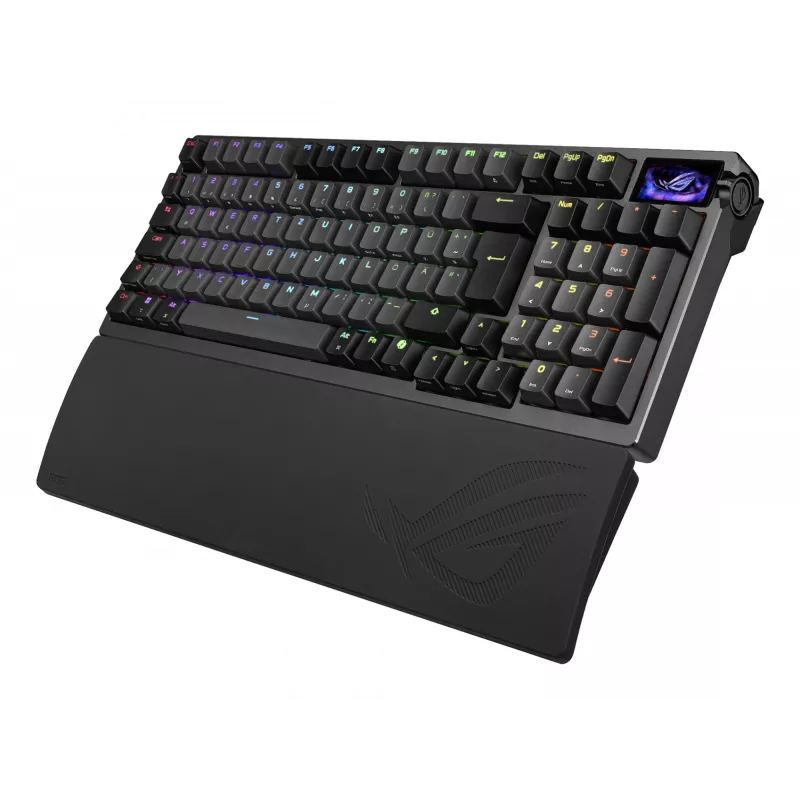 Mechaninė žaidimų klaviatūra ASUS ROG Azoth 96 HE — 96% QWERTZ, USB + RF belaidis + Bluetooth, magnetiniai-mechaniniai jungikliai, RGB, juoda