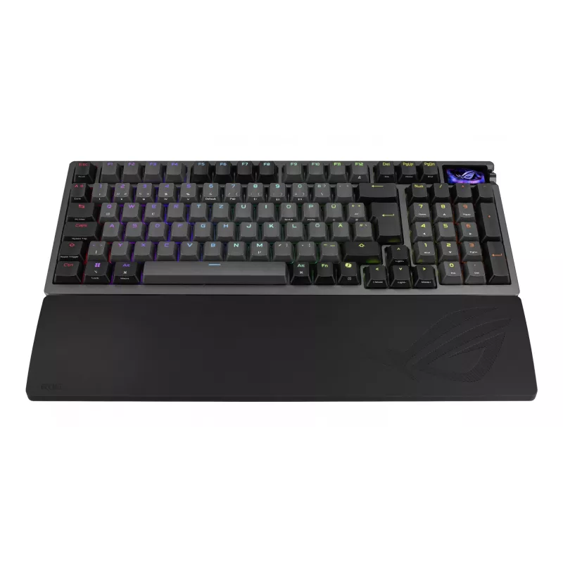 Mechaninė žaidimų klaviatūra ASUS ROG Azoth 96 HE — 96% QWERTZ, USB + RF belaidis + Bluetooth, magnetiniai-mechaniniai jungikliai, RGB, juoda