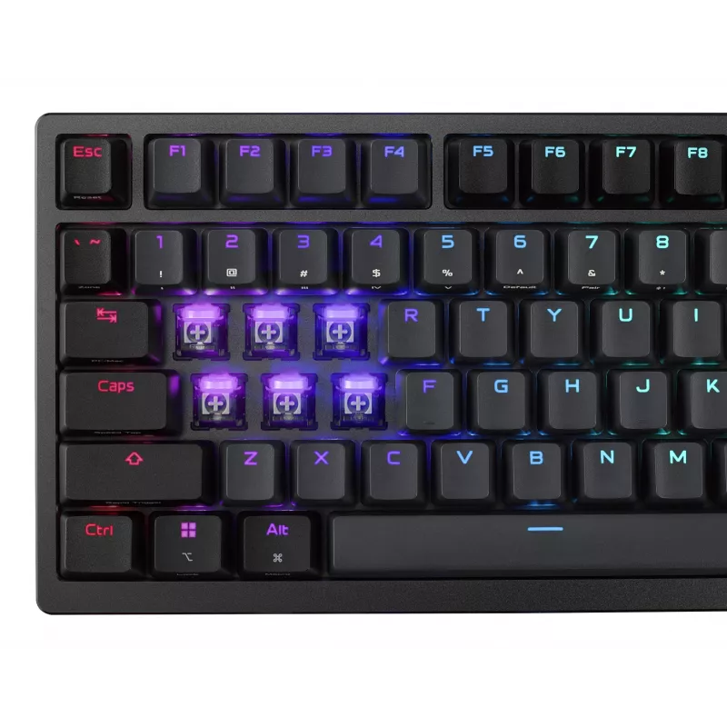 Mechaninė žaidimų klaviatūra ASUS ROG Azoth 96 HE — 96% QWERTZ, USB + RF belaidis + Bluetooth, magnetiniai-mechaniniai jungikliai, RGB, juoda