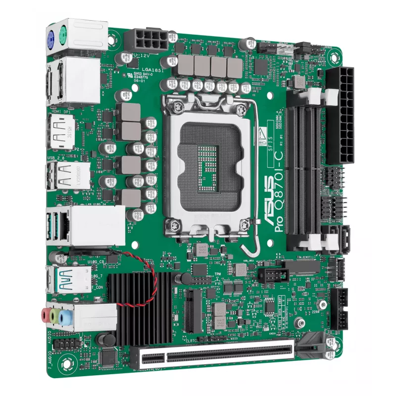 Mini ITX pagrindinė plokštė ASUS PRO Q870I-C-CSM LGA 1851, Intel Q870, DDR5 SO‑DIMM, 2 lizdai, iki 128 GB