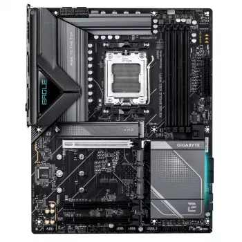 GIGABYTE X870E EAGLE X3D WIFI7 pagrindinė plokštė – palaiko AMD Ryzen 9000 procesorius, 14+2+2 fazių skaitmeninis VRM, iki 9000 Hz DDR5 (OC), 1xPCIe 5.0 + 3xPCIe 4.0, Wi-Fi 7, 5GbE LAN, USB 4
