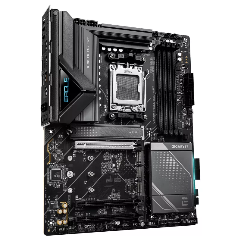 GIGABYTE X870E EAGLE X3D WIFI7 pagrindinė plokštė – palaiko AMD Ryzen 9000 procesorius, 14+2+2 fazių skaitmeninis VRM, iki 9000 Hz DDR5 (OC), 1xPCIe 5.0 + 3xPCIe 4.0, Wi-Fi 7, 5GbE LAN, USB 4