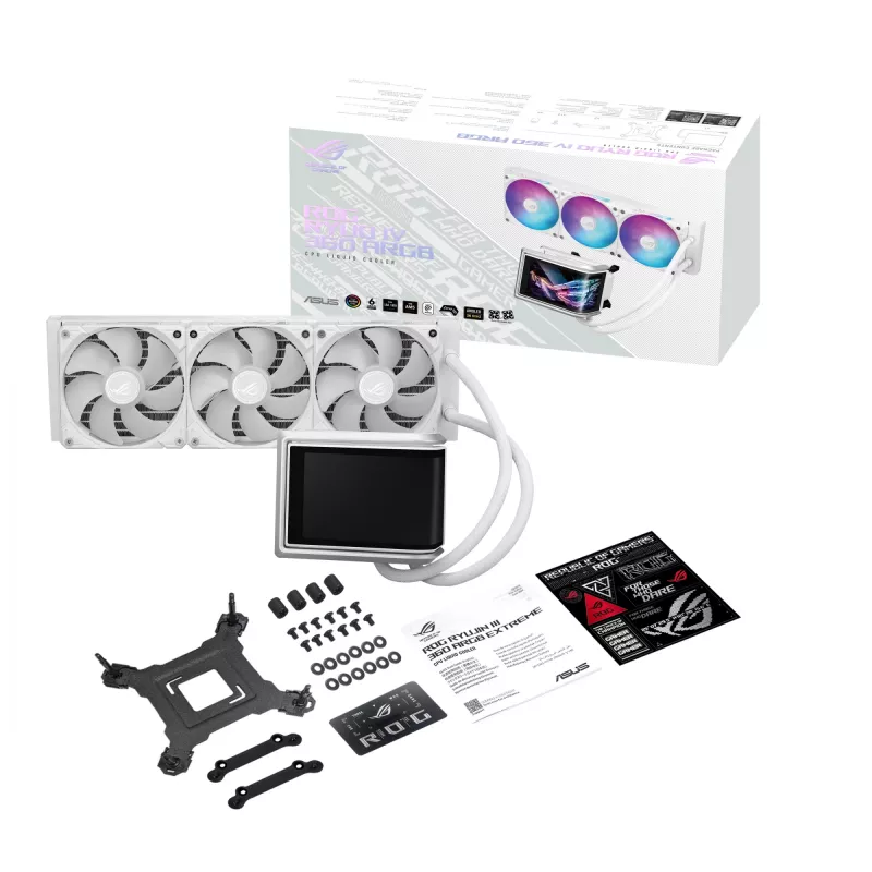 „ASUS ROG RYUO IV 360 ARGB WHT“ – vientisas skysčio aušintuvas, 360 mm radiatorius, 120 mm ventiliatoriai, baltos spalvos