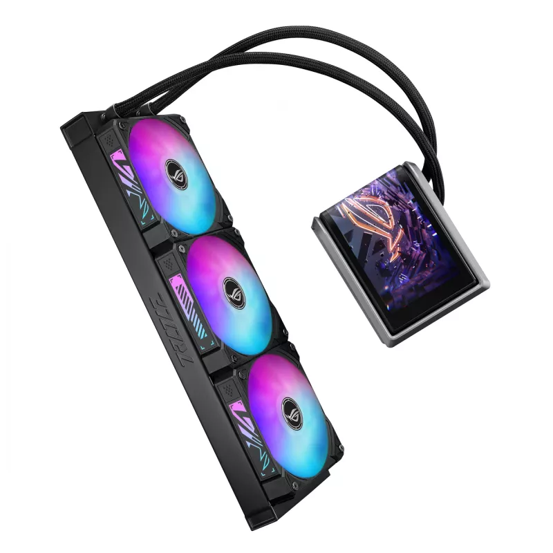 All-in-one skystas aušintuvas ASUS ROG RYUO IV 360 ARGB — 360 mm radiatorius, 120 mm ventiliatoriai, juoda