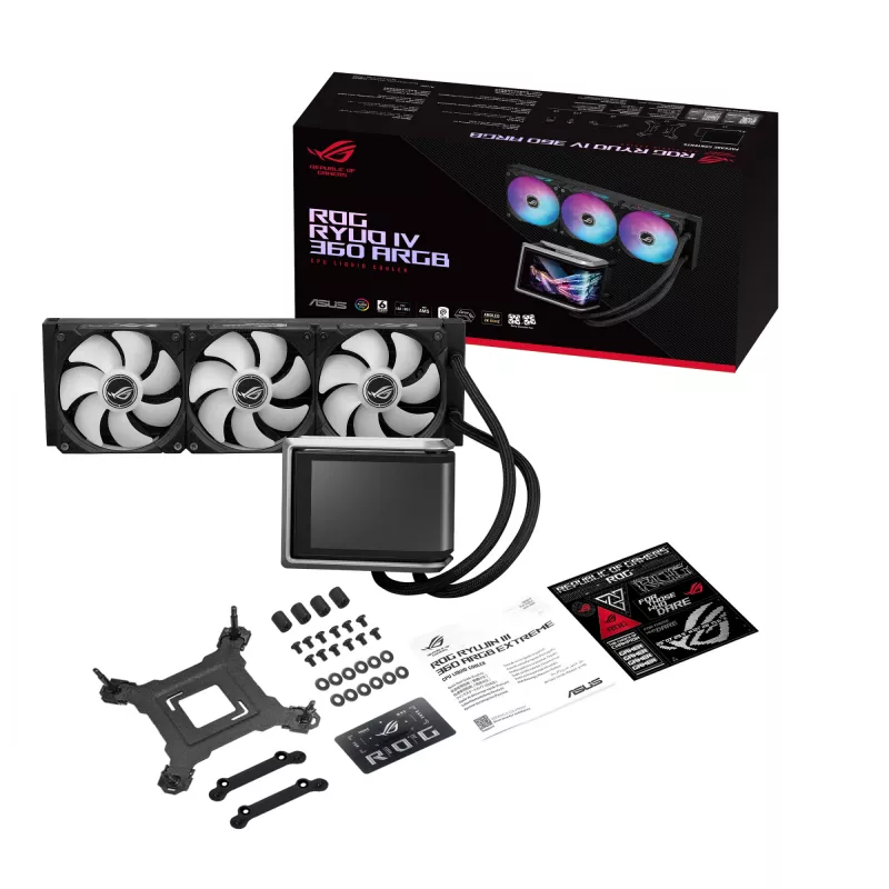 All-in-one skystas aušintuvas ASUS ROG RYUO IV 360 ARGB — 360 mm radiatorius, 120 mm ventiliatoriai, juoda