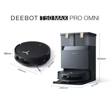Robot dulkių siurblys Ecovacs Deebot T50 MAX PRO OMNI Gen2 – 3000 Pa siurbimo galia, 180 min veikimo laikas, juodas