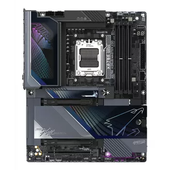 GIGABYTE X870E AORUS MASTER X3D Pagrindinė plokštė – palaiko AMD Ryzen 9000 procesorius, 18+2+2 fazių skaitmeninį VRM, iki 9000 Hz DDR5 (OC), 2xPCIe 5.0 + 3xPCIe 4.0, Wi-Fi 7, 10GbE LAN, USB 4