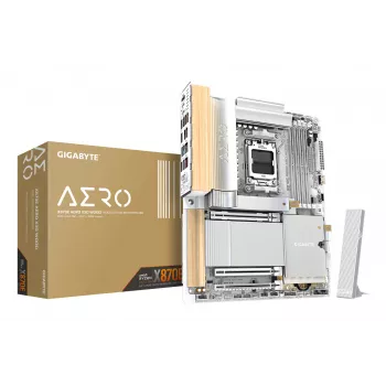 GIGABYTE X870E AERO X3D WOOD pagrindinė plokštė – palaiko AMD Ryzen 9000 procesorius, 16+2+2 fazių skaitmeninį VRM, iki 9000 Hz DDR5 (OC), 2xPCIe 5.0 + 2xPCIe 4.0, Wi-Fi 7, 5GbE LAN, USB 4