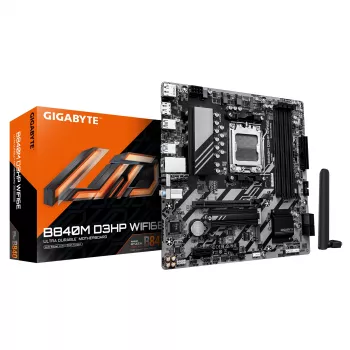 GIGABYTE B840M D3HP WIFI6E Micro ATX pagrindinė plokštė — AMD Socket AM5, B840, 4x DDR5 iki 8200MHz OC, 2x PCIe 4.0 M.2, Wi‑Fi 6E, 1GbE