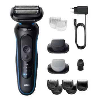 Foil shaver BRAUN Series 5 52-B1650S — 3-peiliukų, Li-Ion baterija, šlapiam ir sausam skutimuisi, kirptuvas, mėlynas