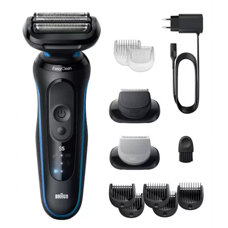 Foil shaver BRAUN Series 5 52-B1650S — 3-peiliukų, Li-Ion baterija, šlapiam ir sausam skutimuisi, kirptuvas, mėlynas