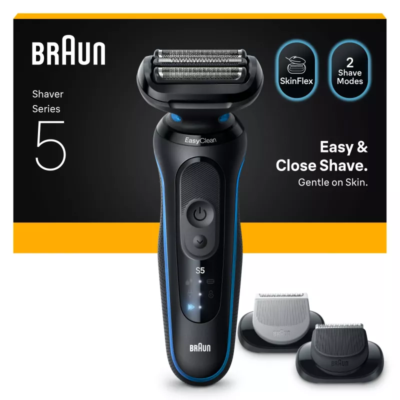 Foil shaver BRAUN Series 5 52-B1650S — 3-peiliukų, Li-Ion baterija, šlapiam ir sausam skutimuisi, kirptuvas, mėlynas