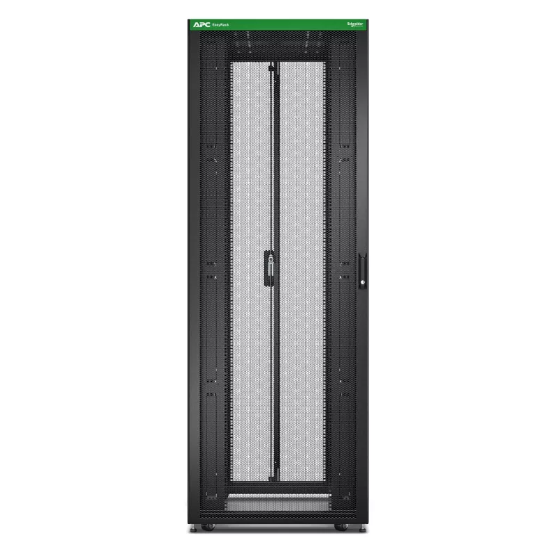 Laisvai pastatomas serverių stovas APC Easy Rack 48U (juodos spalvos) su stogu, ratukais, kojelėmis, 4 laikikliais, šoninėmis plokštėmis — 2258A x 800P x 1200G mm