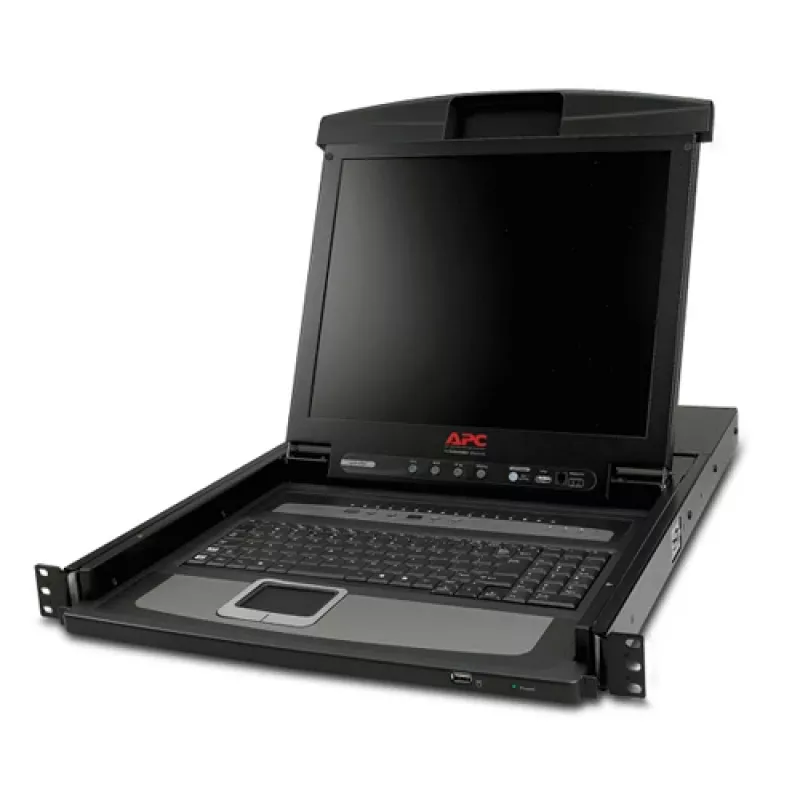 APC 17 colių stovo LCD konsolė su integruotu 16 prievadų analoginiu KVM komutatoriumi