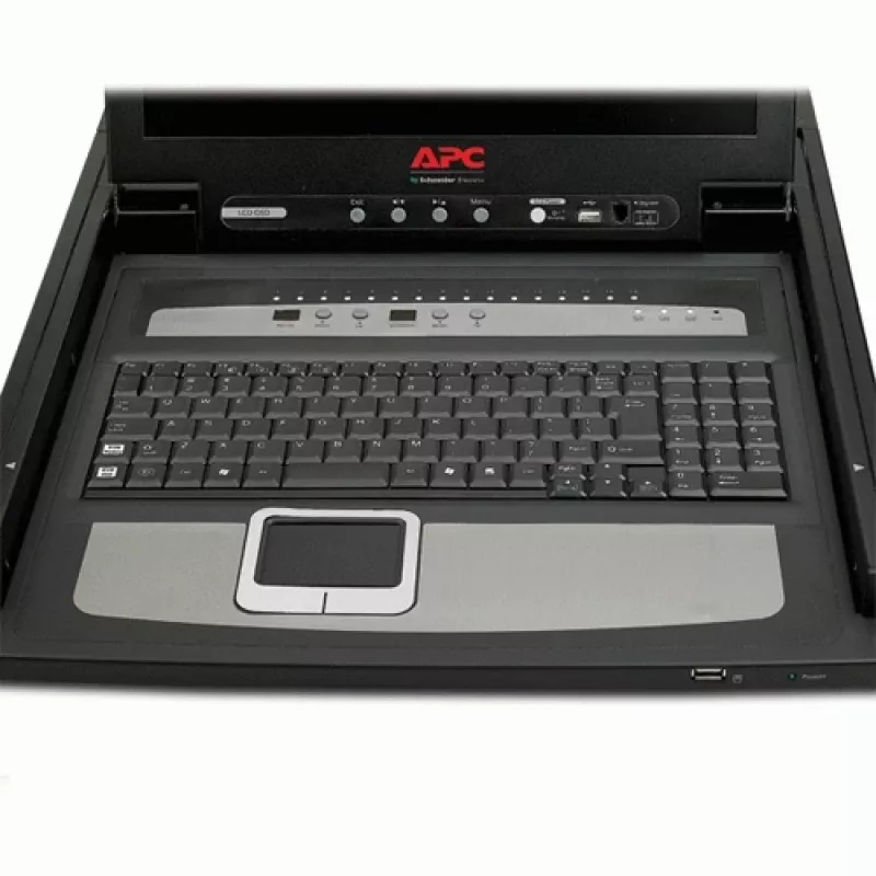 APC 17 colių stovo LCD konsolė su integruotu 16 prievadų analoginiu KVM komutatoriumi
