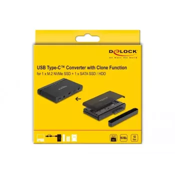 DeLOCK USB Type-C keitiklis, skirtas M.2 NVMe SSD ir SATA SSD HDD klonavimo funkcijai
