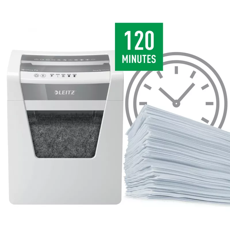 Leitz IQ Office popieriaus smulkintuvas P4, kryžminis smulkinimas, 22,3 cm, 4 x 40 mm, 23 l, 225 lapai, 55 dB