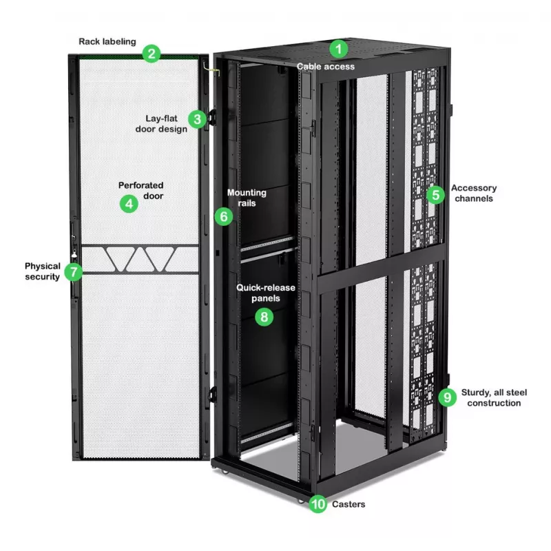 APC NetShelter SX, serverių spintos korpusas, 2-os kartos, 52U, 2436H x 800W x 1200D mm, su šonais, juodas