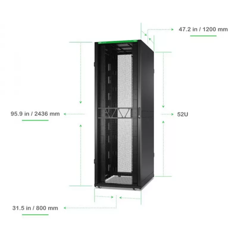 APC NetShelter SX, serverių spintos korpusas, 2-os kartos, 52U, 2436H x 800W x 1200D mm, su šonais, juodas
