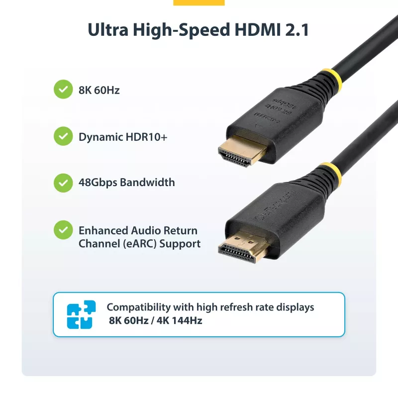 StarTech.com 5m (16ft) sertifikuotas itin didelės spartos HDMI laidas, 8K 60Hz/4K 120Hz, HDMI 2.1 laidas su HDR10+ / eARC, 48Gbps, 8K HDMI laidas monitoriui/TV/ekranui, lankstus TPE apvalkalas