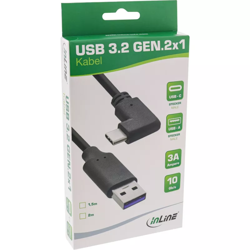 InLine USB 3.2 laidas, USB-C kištukas kampuotas į USB-A kištuką, juodas, 2 m