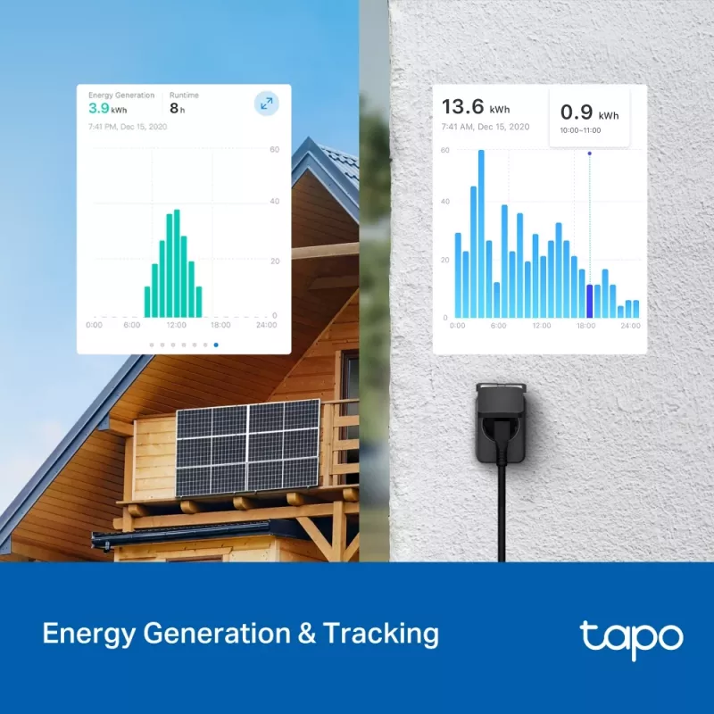 Išmanusis kištukas TP-Link Tapo P410M — lauko Wi‑Fi lizdas, 3680 W, 200–250 V, juodas
