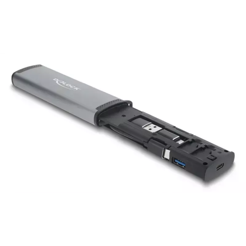 DELOCK USB 5 Gbps kortelių skaitytuvas su SD ir MicroSD lizdais, USB 3.2 Gen 1 Type-A/Type-C, laidai ir adapteriai, juoda/pilka