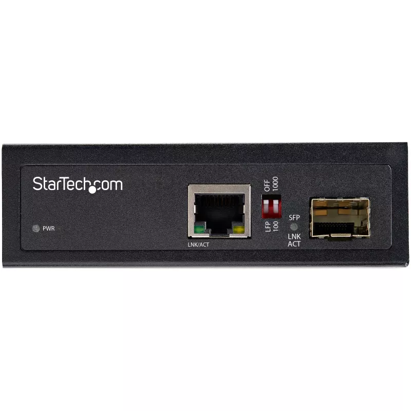 StarTech.com pramoninis optinio pluošto į eternetą medijos keitiklis - 10/100/1000 Mbps SFP į RJ45/Cat6 - vienmodis/daugiamodis optinis pluoštas į varinį gigabitinį tinklą - 12-56V DC - IP-30/ -40 iki +75°C