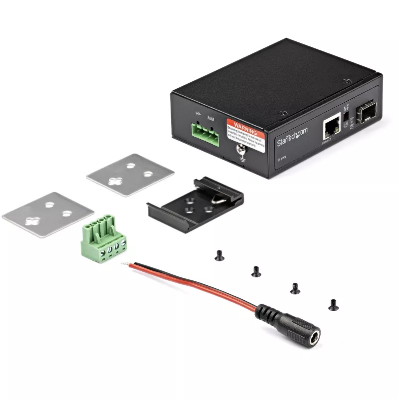 StarTech.com pramoninis optinio pluošto į eternetą medijos keitiklis - 10/100/1000 Mbps SFP į RJ45/Cat6 - vienmodis/daugiamodis optinis pluoštas į varinį gigabitinį tinklą - 12-56V DC - IP-30/ -40 iki +75°C