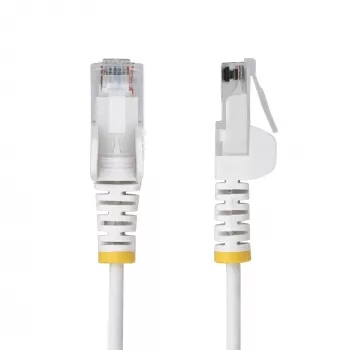 StarTech.com 1,5 m baltas plonas CAT6 eterneto kabelis, be užkliuvimų, 100W PoE, UTP, LSZH, 28AWG gryno vario viela, plonas RJ45 tinklo komutacinis kabelis su įtempimo sumažinimais, individualiai testuotas
