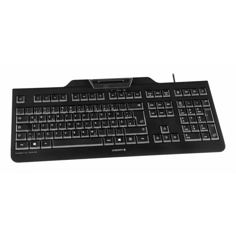 Laidinė Cherry KC 1000 SC pilno dydžio USB klaviatūra, QWERTZ išdėstymas, 109 klavišai, 1,8 m laidas, juoda