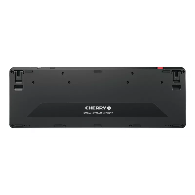 Klaviatūra „Cherry Stream ultimate“ – Viso dydžio AZERTY, USB + RF belaidis + Bluetooth, žirkliniai jungikliai, LED apšvietimas, juoda