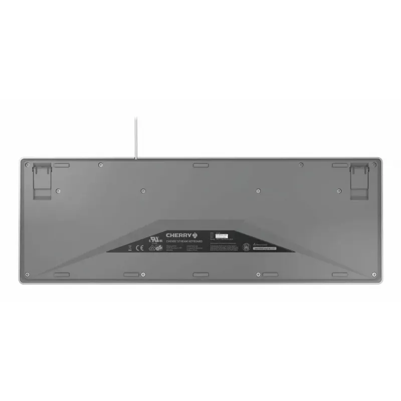 Cherry viso dydžio laidinė klaviatūra Stream — QWERTZ išdėstymas, žirkliniai jungikliai, USB, 1,8 m kabelis, šviesiai pilka