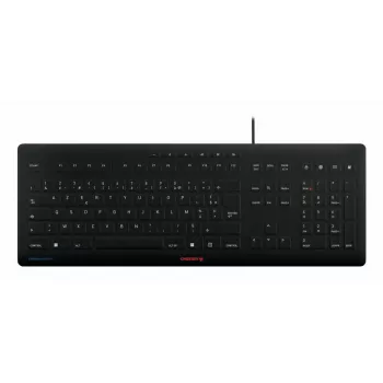 Laidinė pilno dydžio Cherry CHERRY STREAM PROTECT klaviatūra AZERTY 115 klavišų žirkliniai jungikliai 1,8 m laidas juoda