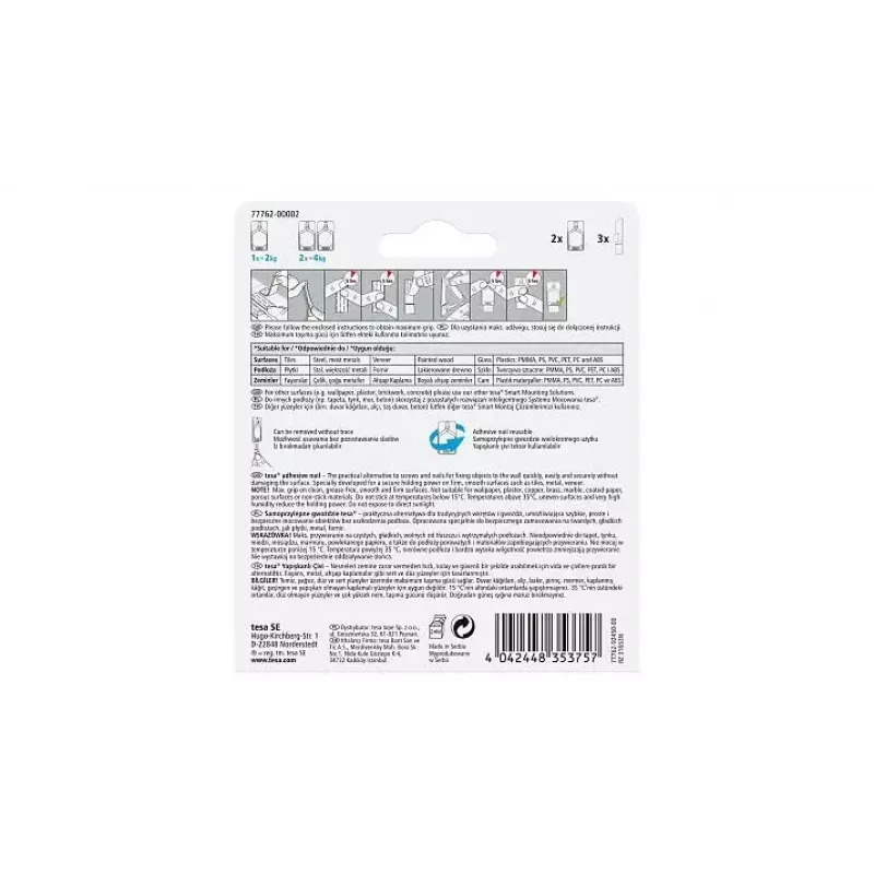 Universal hook TESA 77762 Indoor White 2 vnt.