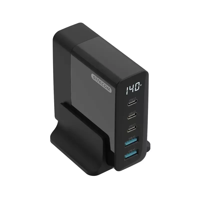 Mobilaus įrenginio įkroviklis Sitecom CH-1004 — universalus kintamosios srovės patalpų įkroviklis, 100–240 V įvestis, iki 20 V išvestis, 3 × USB-C, juodas