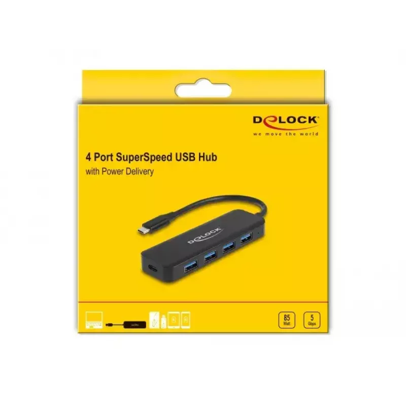 DeLOCK 64170 USB 3.2 Gen 1 Type-C šakotuvas 5000 Mbit/s juodas