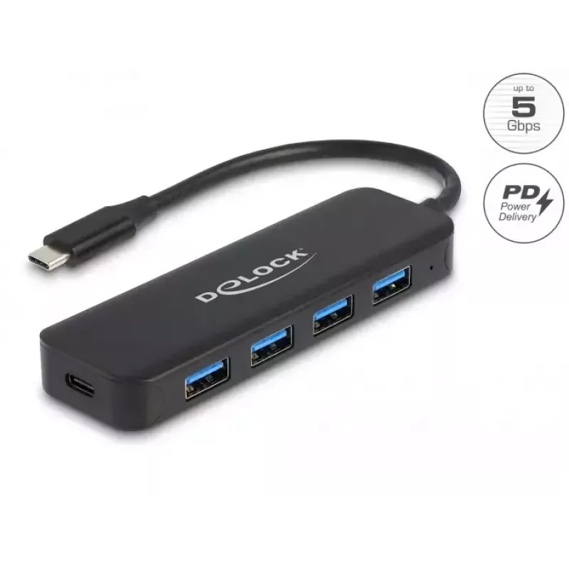 DeLOCK 64170 USB 3.2 Gen 1 Type-C šakotuvas 5000 Mbit/s juodas