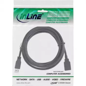 USB 3.2 Gen 1 (USB 3.0) ilginamasis laidas A patinas–A patelė, InLine, 2 m, juodas — 50 vnt. pakuotė
