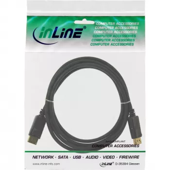 DisplayPort laidas InLine 15355, 0,5 m, DisplayPort–DisplayPort, juodas, 6 mm