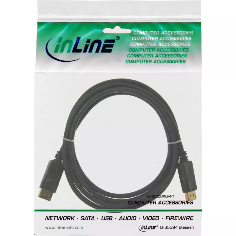 DisplayPort laidas InLine 15355, 0,5 m, DisplayPort–DisplayPort, juodas, 6 mm
