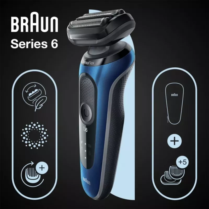 Braun Series 6 61-B1500s folijos skustuvas Trimeris Mėlynas