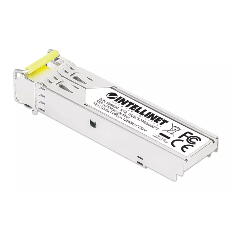 Intellinet Gigabit Fiber WDM Bi-Directional SFP Optical siųstuvas-imtuvas Module 1000Base-BX-D (LC) Single-Mode Port, 120 km (75 mi.), BiDi WDM (RX1490/TX1550), MSA-compliant for Maximum Compatibility, Sidabrinė