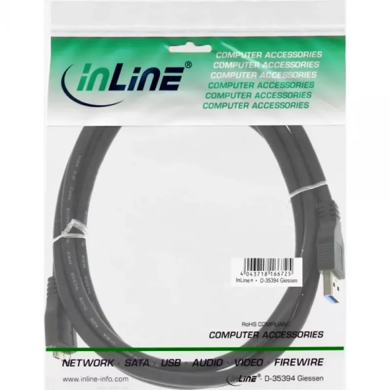 InLine USB 3.2 Gen.1 kabelis, A tipo kištukas / Micro B kištukas, juodas, 1,5 m