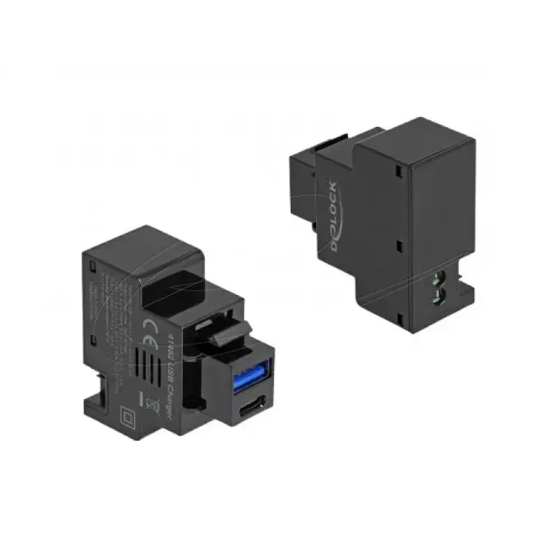 DELOCK Keystone modulis 41482 su USB-C ir USB-A jungtimis, plokščias, juodas